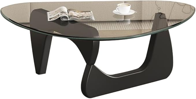 Glass Coffee Table, Mid Century Modern Coffee Table, Coffee Table for Living Room Center Table Suitable for Bedroom Living Room Reception Office Tables (Black/Transparent, Large)