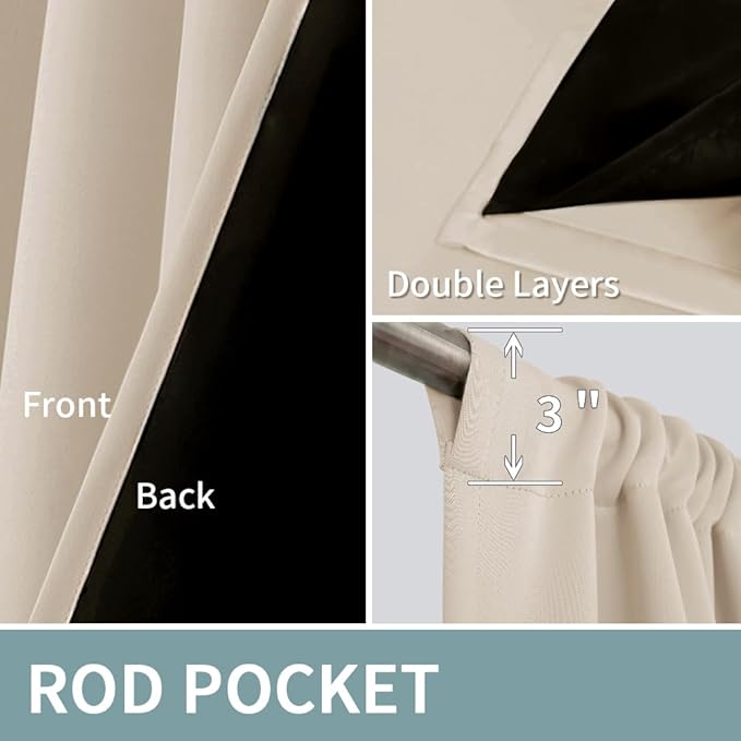 BGment Champagne Blackout Curtains for Bedroom, Full Room Darkening Thermal Insulated Soundproof Rod Pocket Window Curtains Drapes 72 Inch Length, 2 Panels,Each Panel 52 Inch Wide