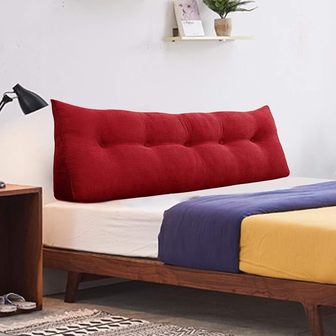 WOWMAX 100% Cotton Corduroy Headboard Pillow – California King Size Back Support Reading Wedge for Bed & Daybed, Plush Handmade Bolster Cushion with Removable Cover, Cozy Bed Rest Pillow, Red