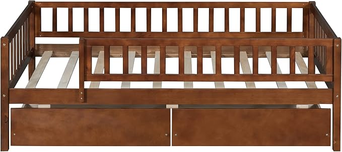 Bellemave Twin Bed Frames with Rails for Kids, Twin daybed Frame with Drawers for Boys/Girls/Adults, Walnut