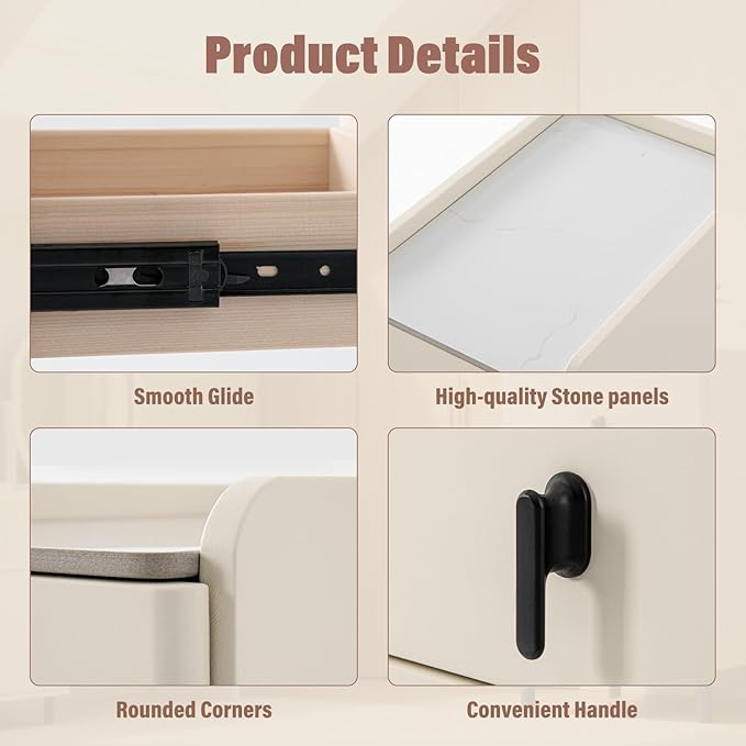 Lamberia Narrow Nightstand with 3 Drawers, Narrow Side Table, Small Bedside Table for Bedroom, Living Room, End Table for Small Space, Cream White,9.8''W x 15.8" D x 23.5" H