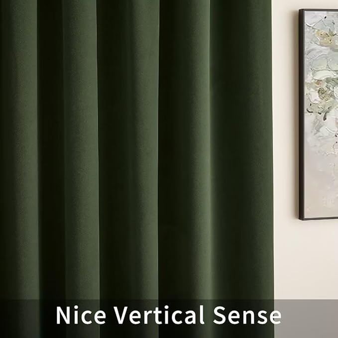 Joydeco Dark Olive Velvet Curtains 108 inch Length 2 Panels, Luxury Blackout Rod Pocket Thermal Insulated Window Curtains, Super Soft Room Darkening Drapes for Living Room Bedroom,W52 x L108 inches