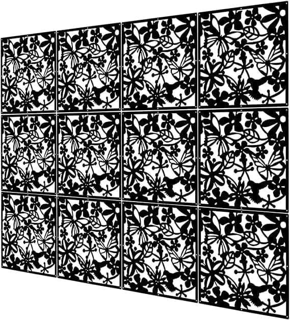 12+4PCS KEIBIKEIDI Hanging Room Divider Screens Made of Environmentally PVC, Simple and Modern Black Hanging Panel Screen for Decoration Home, Livingroom,Bedroom, Kitchen, Dining Room,Hotel and Bar