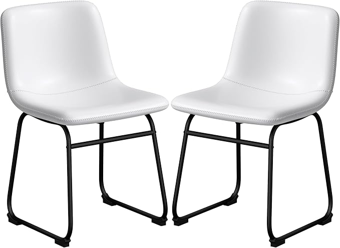 Dining Chairs Set of 2, 18 Inch Kitchen Chairs with Back, Faux Leather Armless Dining Room Chairs with Metal Legs for Home, Bistro Coffee Shops (White)