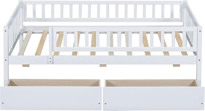 Bellemave Twin Bed Frames with Rails for Kids, Twin daybed Frame with Drawers for Boys/Girls/Adults,White