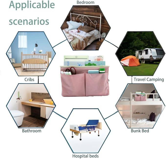 Someteth 2-Pack Bedside Caddy Bedside Hanging Storage Basket Multi-Function Organizer Caddy for Bunk and Hospital Beds Dorm Rooms Bed Rails, Can be Placed Glasses Books Mobile Phones(2 pcs pink)