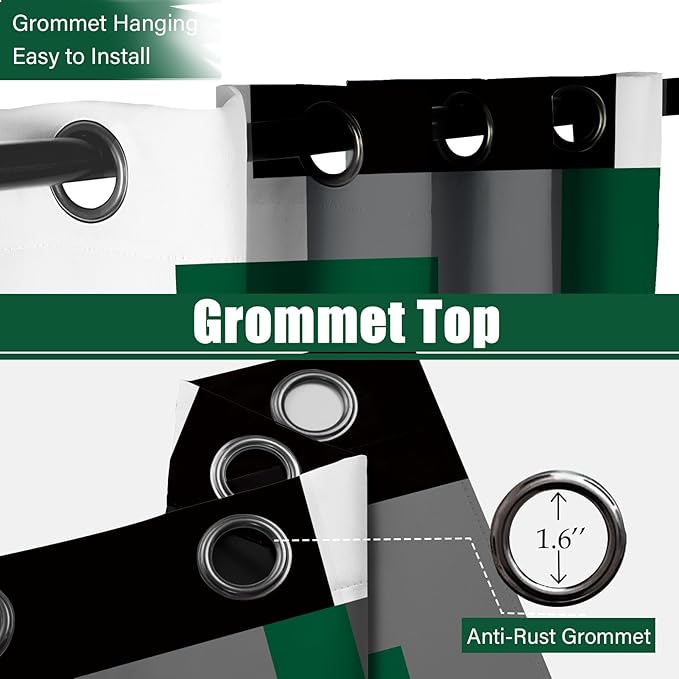 Green 100% Blackout Curtains 45 inch Length 2 Panels Set White Grey Modern Abstract Geometric Drapes for Kitchen Black Out Curtains Insulated Room Darkening Small Window Curtains, 42Wx45L