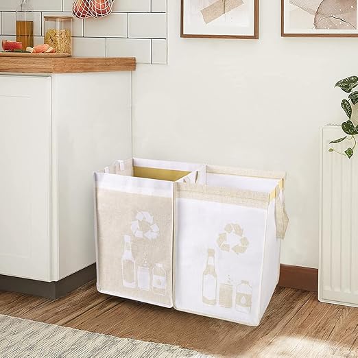 BeBesta Recycle Waste Bin Bags for Kitchen , Home Trash Sorting Bins Organizer Baskets,Waterproof Baskets Compartment Container- Yellow&White 2PCS