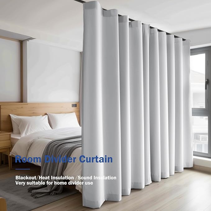 Room Divider Blackout Curtain Track Curtains Wall Dividers Panels Screen for Living Rooms Bedroom Office Privacy Partition Separation, W100 × L96 Inch,1 Panel, White