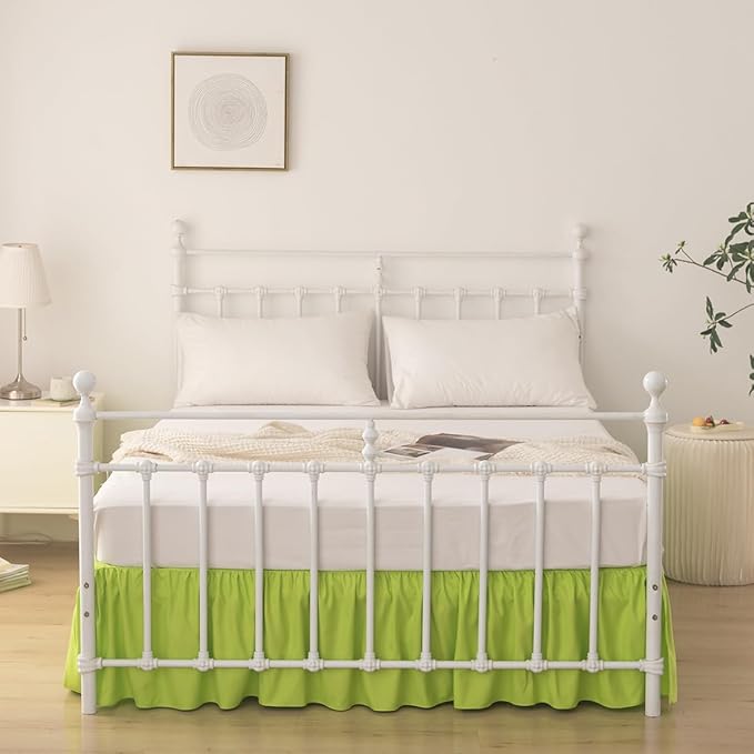 Bed Skirt Full Size Ruffled Bed Skirt with Split Corners, 14 Inch Drop Dust Ruffle Bed Skirts with Platform, Gathered Style, 100% Microfiber, Lime