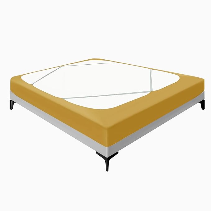 Biscaynebay Decorative Box Spring Cover Full & Full XL Size, Gold Luxurious Jersey Knitting Stretchy Wrap Around 4 Sides Bed Skirt for Home/Hotels, Easy Fit Wrinkle & Fade Free Machine Washable
