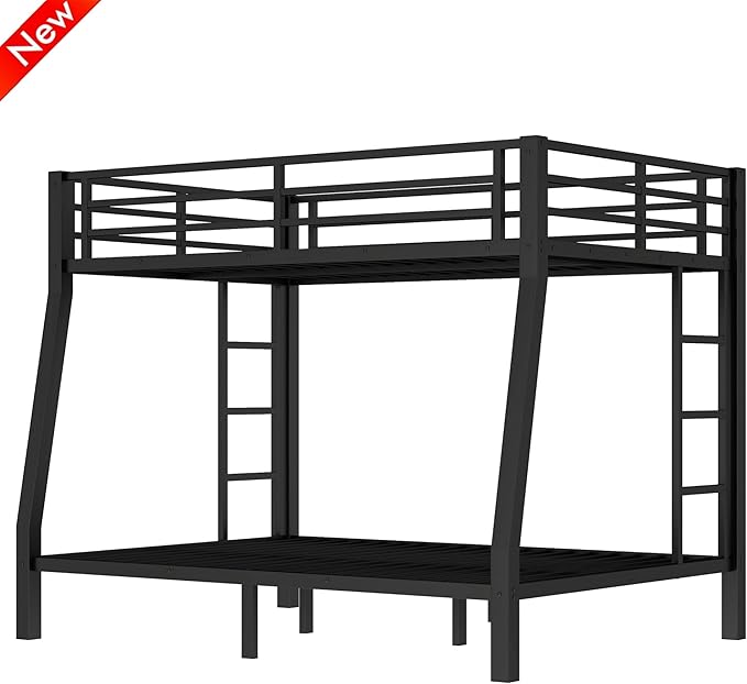 SIGONE Stronger & Safer Heavy Duty Full XL Over Queen Size Bunk Bed for Adults Teens, Thickened More Stable Metal Bunkbed Frame (Greater Weight Capacity) (Full XL Over Queen)