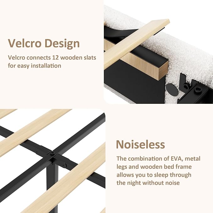 Full Size Boucle Bed Frame, Upholstered Cloud Platform Bed Frame with Headboard, Anti-Collision Soft Rounded Corners, No Box Spring Required, Easy Assembly, Noise Free, Adjustable Headboard