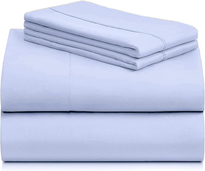 LuxClub 4 PC Sheet Set Bed Sheets Deep Pockets 16" Eco Friendly Wrinkle Free Cooling Machine Washable Hotel Bedding Silky Soft - Sky Blue Full