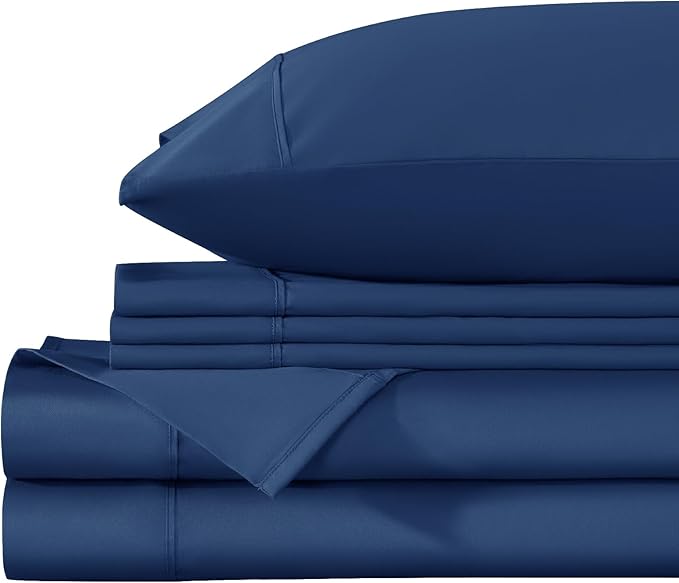 LBRO2M 1000 Thread Count 100% Egyptian Cotton Sheets Set 6 Piece Sets Full Size Bed Sheet Deep Pocket Sheet Set 16" Soft Comfortable All Season (Full, Navy Blue)