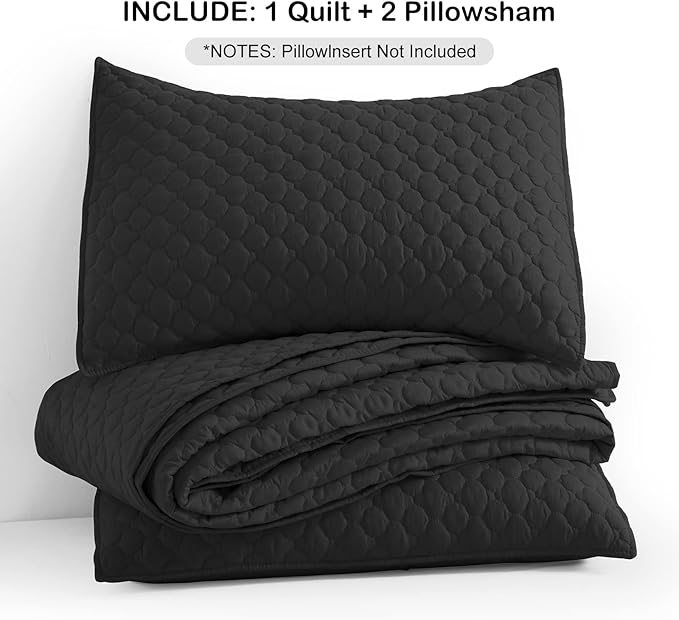 HORIMOTE HOME Quilt Set Queen Size, Black Bedspread with Clouds Pattern, Soft Coverlet Set Lightweight Microfiber Quilted Bedspread for All Season, Includes 1 Quilt and 2 Pillow Shams