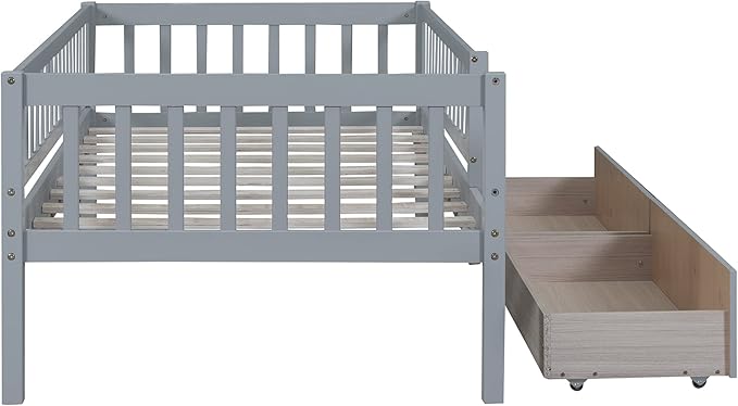 Bellemave Twin Bed Frames with Rails for Kids, Twin daybed Frame with Drawers for Boys/Girls/Adults,Gray