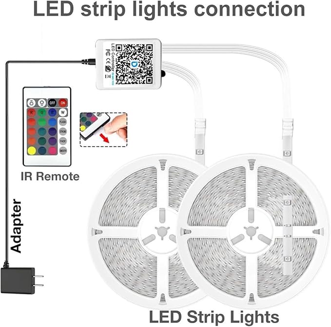 DAYBETTER 150ft Led Light Strips (2 Rolls of 75ft) with 24V Power Supply,Music Sync RGB Color Changing Lights for Bedroom, Desk, Home Kitchen Party Decoration with App & Remote Control