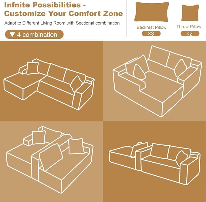 96" Sectional Couches for Living Room Modern Modular Sofa with L-Shape Couchs Upholstered Boneless Couch Deep Seat Sectional Couch with Chaise (Green, 96" Right Facing Chaise+2Seaters)