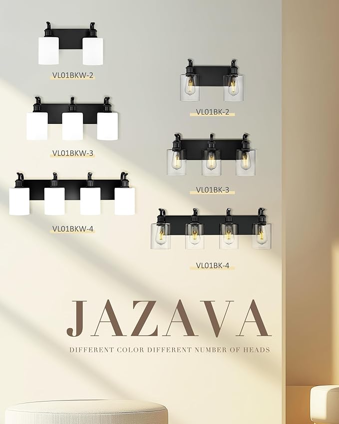 Black Vanity Light, 3-Light Bathroom Light Fixture, Modern Wall Sconce with Milk Glass, VL01BKW-3