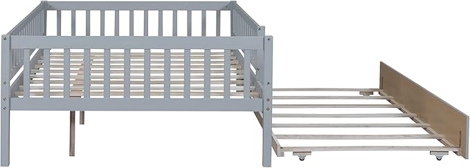 Bellemave Full Size Bed Frames with Rails for Kids, Full daybed Frame with Trundle for Boys/Girls/Adults, Gray