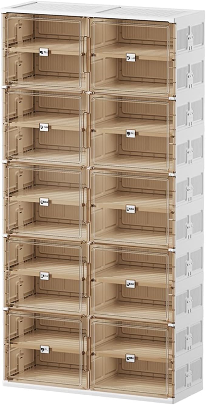 40 Pairs Shoes Storage Cabinet of 3-Step Fast Installation,Plastic Shoe Rack with Clear Magnetic Door for Display,Foldable Shoe Organizer for Entryway, Living Room, Garage (2 Row, 10 Tier)