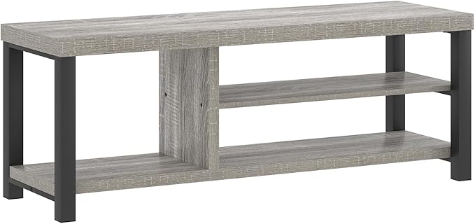 FOLUBAN Storage Bench, Vintage Wood Shoe Bench for Entryway Hallway, Industrial Indoor Shoe Rack Seat for Bedroom, Living Room, Light Grey, 43.3 Inch