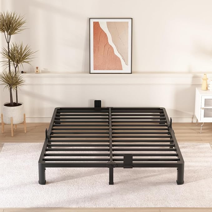 FUIOBYVV 6 Inch Full Bed Frame with Round Corner Edge Legs 3500 lbs Metal Heavy Duty Steel Slats Support No Box Spring Needed Platform Noise Free Easy Assembly