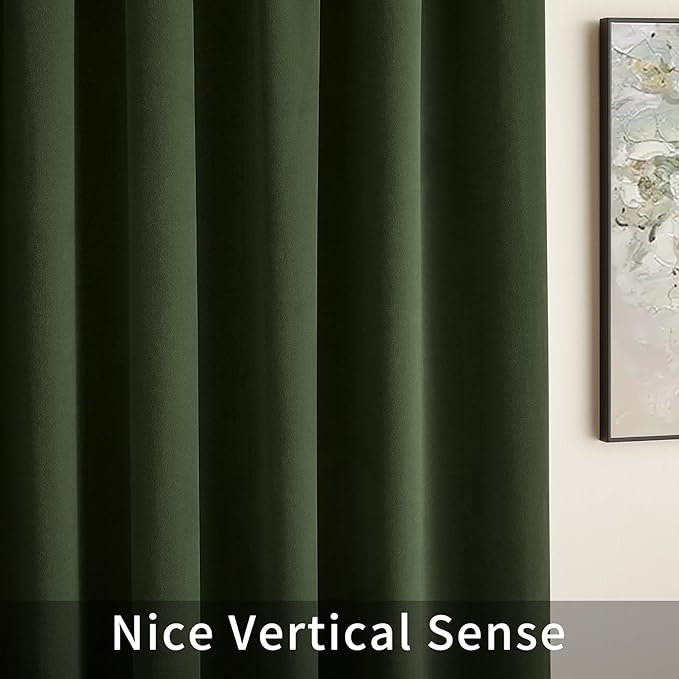 Joydeco Olive Green Velvet Curtains 102 inch Length 2 Panels, Luxury Blackout Rod Pocket Thermal Insulated Window Curtains, Super Soft Room Darkening Drapes for Living Room Bedroom,W52 x L102 inches