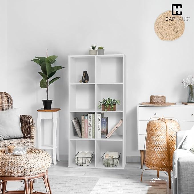 CAPHAUS Sturdy Room 11-Inch Cube Storage Organizer Shelf, with Thick Exterior Edge, Storage Shelf Divider w/Back, Bookcase, 6-Cube, Rustic Grey Oak