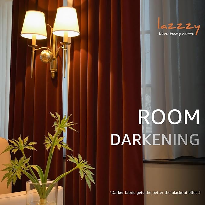 Lazzzy Velvet Blackout Curtains Thermal Insulated Room Window Drapes Super Soft Luxury Curtains for Living Room Bedroom Rod Pocket 2 Panels, Burnt Orange, 52" W x 63" L