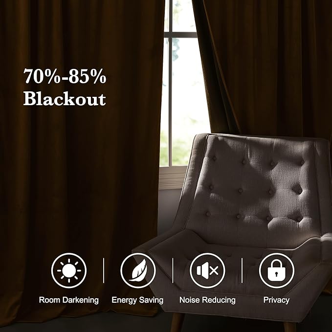 RYB HOME Luxurious Bronze Velvet Curtain Panels for Living Room Bedroom, Heavy Duty Thermal Insulated Back Tab Floor-Length Velvet Drapes for Vintage Decor, 52" W x L84 L, 2 Panels Set