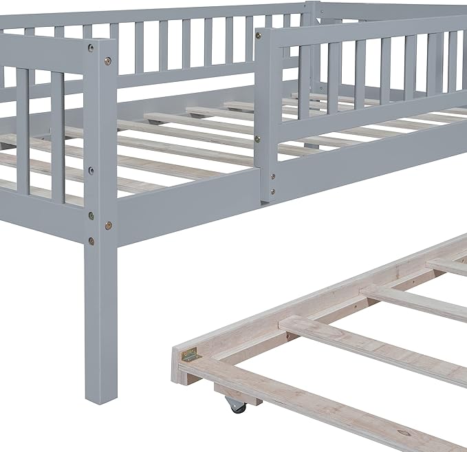 Bellemave Twin Kids Bed Frames with Rails for Kids, Twin daybed with Trundle for Boys/Girls/Adults,Gray