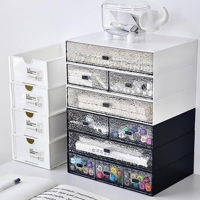 Desk Drawer Organizer, Stackable Office Supplies Desk Organizer, Plastic Plastic Storage Drawer, Desk Grocery Organizer For Stationery/Office Supplies (New White, 2 compartments)