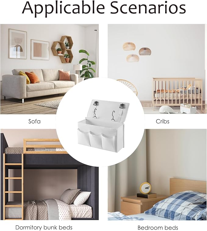 Bedside Caddy Bedside Storage Organizer ,Bed Caddy With Thickened Material Suitable for Homes, Dormitories, Hospitals, Cribs, RVs,Great for Magazines,Books ,Remote, Phone (white)