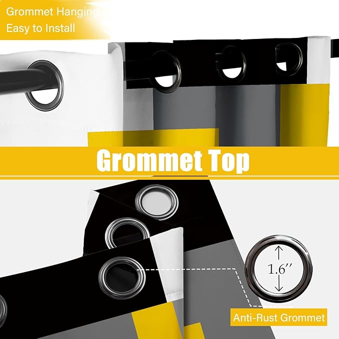 Yellow 100% Blackout Curtains for Bedroom 84 inch Length 2 Panels Set Mustard Yellow Grey Modern Abstract Geometric Black Out Curtains Room Darkening Window Drapes for Living Room, 52Wx84L