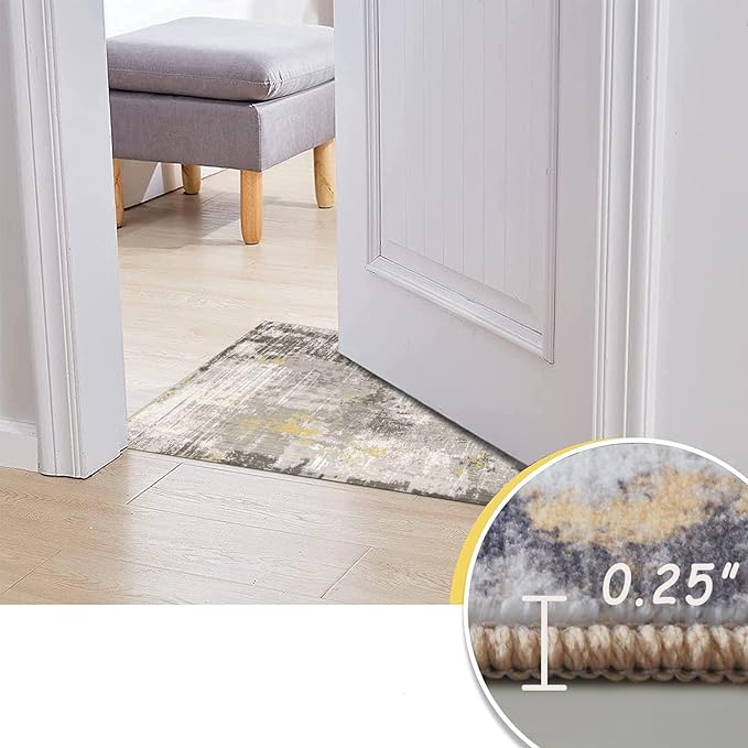 vivorug 9x12 Area Rugs for Living Room, Non Slip Machine Washable Modern Abstract Rug, Ultra-Thin Lightweight Large Area Rug for Bedroom, Dining Room, Low Pile Yellow