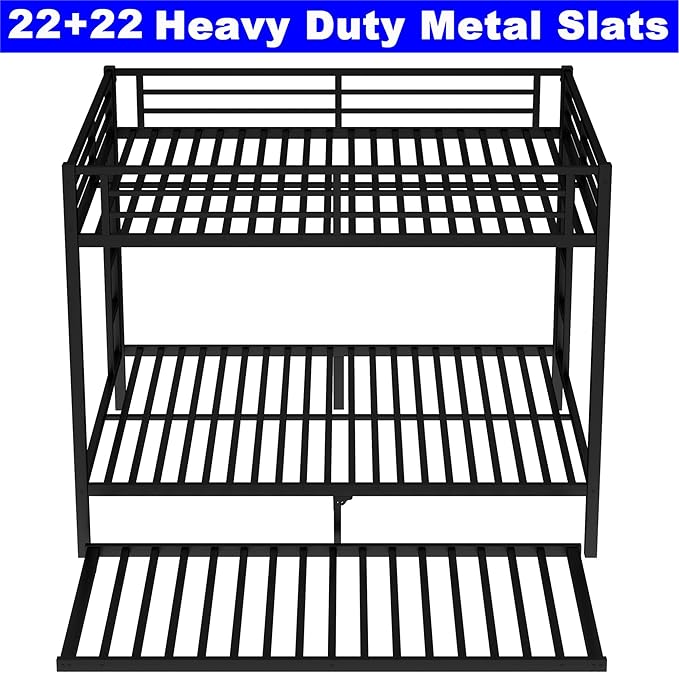 Upgraded Version Thicken Metal Heavy Duty Queen Over Queen Bunk Bed with Trundle, Best Modern Style Stronger BunkBed Frame Queen Size with Ladders for Adults, Easy Assembly (with Trundle)