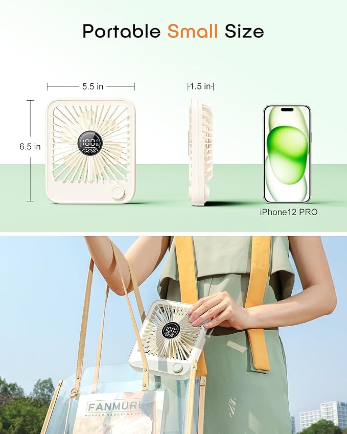 Small Desk Fan Personal Fans,100Speed Adjustable Quiet Small Portable Fan,Intelligent display of remaining hours for Office Bedroom Home Desk White