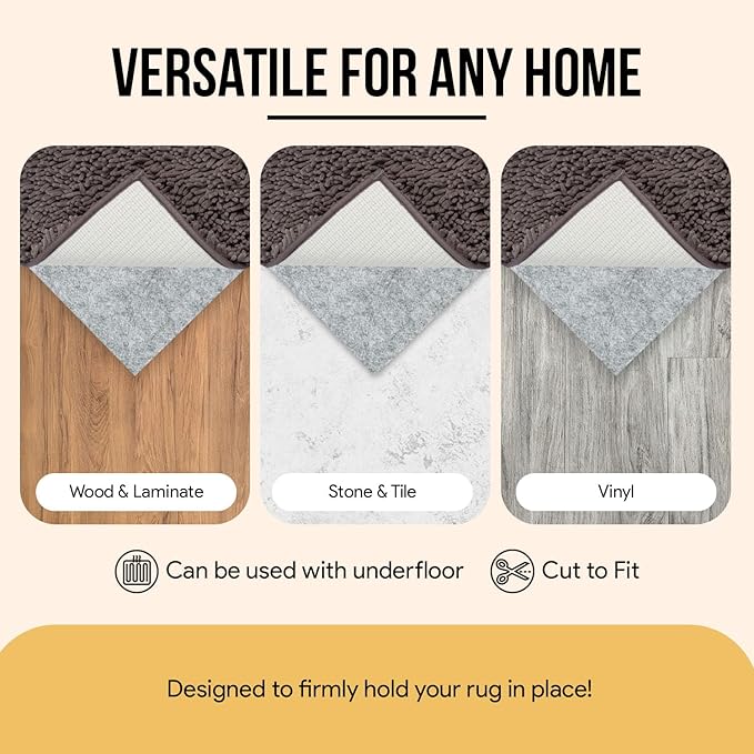 Non Slip Rug Pad 2x10 Feet, 4/25" Thick Felt Cushioned Rubber Rug Gripper Pad for Hardwood, Laminate, Stone, Tile, Wood, Vinyl Floors & Carpet, Anti Skid Under Area Rug Pads