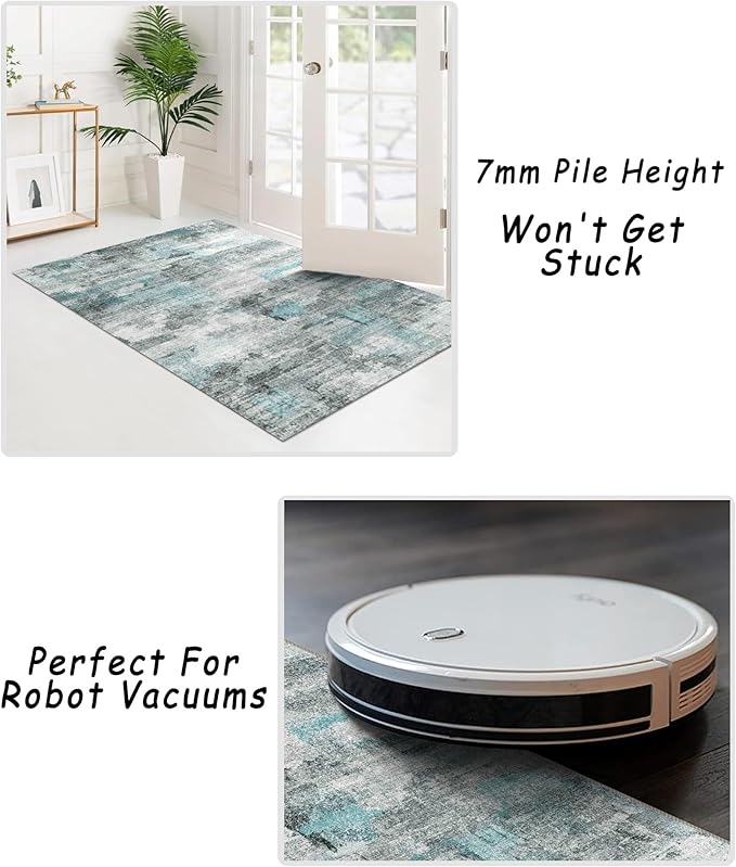 6x9 Area Rug, Ultra-Soft Washable Rug for Living Room, Dinner Room, Bedroom, Non-Slip Modern Abstract Rug, Indoor Carpet Large Area Rug, Teal