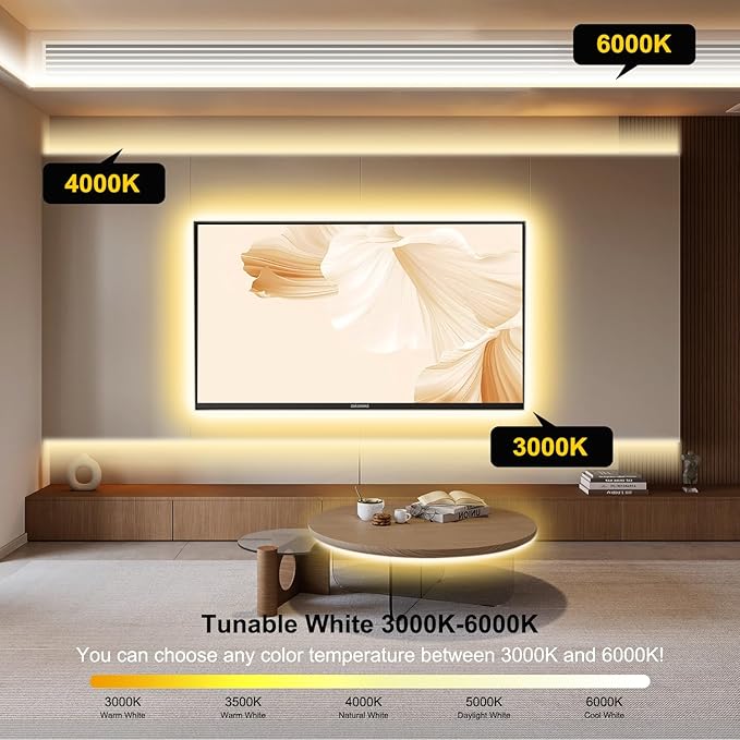 COB LED Strip Light,CCT Dimmable Strips Light,2700K-6500K,6.56ft/2m,8mm Wide,CRI90+ 24V LED Strips Kit with Bluetooth APP Control/Music Mode,for Bedroom,Kitchen,DIY Lighting