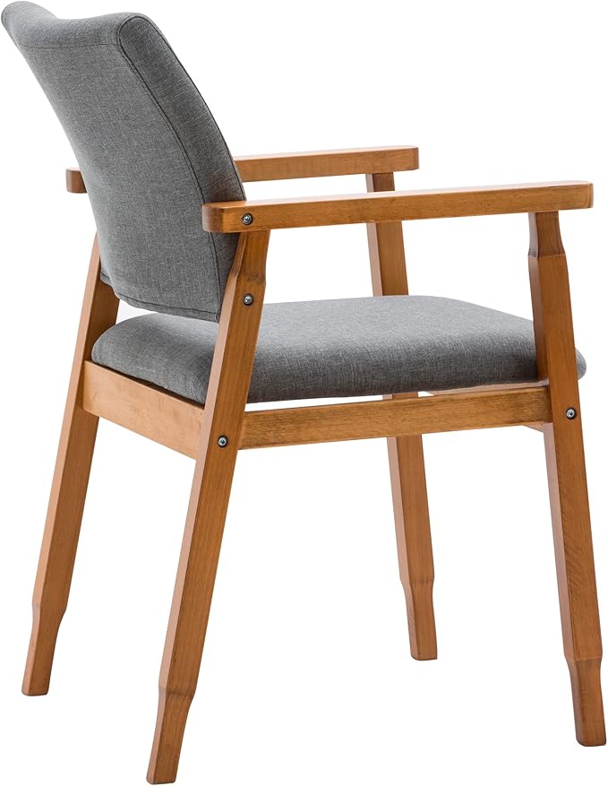 thksbought Mid Century Modern Walnut Dining Chairs Wood Arm Grey Fabric Kitchen Cafe Living Room Decor Furniture