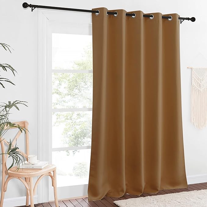 NICETOWN Patio Blackout Curtain Panels - Extra Wide Sliding Door Thermal Insulated Drape, Privacy Room Divider Curtain for Bedroom Office (Gold Brown, 66 x 118 Inch Long)