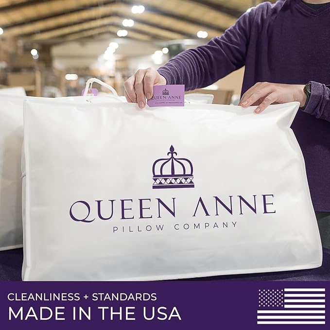 Queen Anne Hotel Collection Pillows – Luxury Down Alternative Bed Pillows (2-Pack, Queen Medium) – Ultimate Comfort, Hypoallergenic, Made in The USA