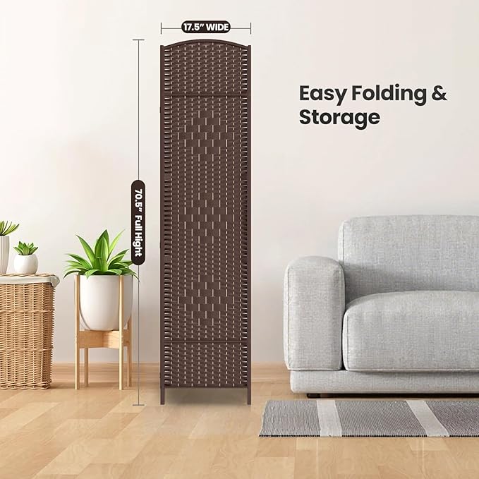 6 Panel Room Divider,6Ft Folding Privacy Screen,Tall - Extra Wide Foldable Panel Partition Wall Divider with Diamond Double-Weaved Hand-Woven Design Room Screen Divider