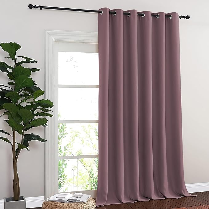 NICETOWN Sliding Door Curtain 108 Inches Long - Blackout Thermal Insulated Grommet Room Divider Privacy Drape for Patio Glass Door, 1 Panel, Dry Rose, 100 Inch Extra Wide
