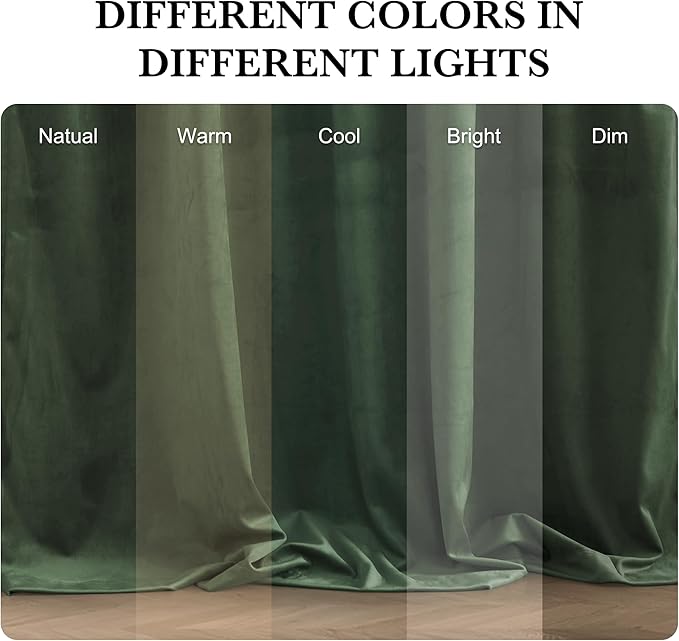 RYB HOME Elegant Green Velvet Curtains 84 inches Long, Light Blocking, Thermal Insulated, Stylish Back Tab Velvet Drapes for Cozy Home Aesthetics, 52" W x L96 L, 2 Panels Set