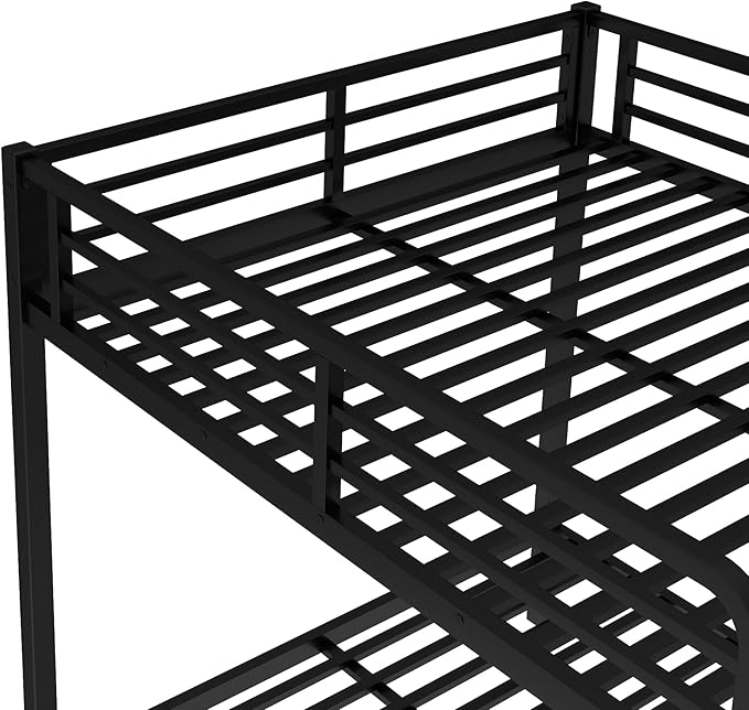 Upgraded Version Thicken Heavy Duty Metal Full Over Full Bunk Bed with Twin Size Trundle, Modern Style Stronger Full Size Bunk Bed Frame for Adults, Easy Assembly (Full)