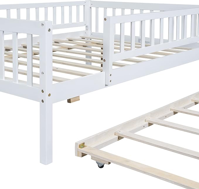Bellemave Full Size Bed Frames with Rails for Kids, Full daybed Frame with Trundle for Boys/Girls/Adults, White